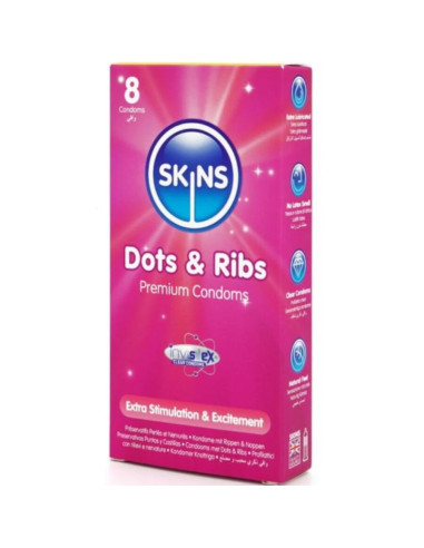 SKINS - DOTS and RIBS PREMIUM CONDOMS PACK 8