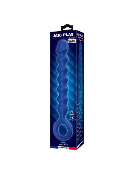 MR PLAY - BLUE SILICONE ANAL BEADS and ANAL PLUG -Ø- 3,4 CM - 28.5 CM