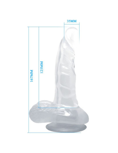 BAILE - REALISTINIS DILDO SU SIURTUKU IR SĖKLĖMIS 16,7 CM SKAIDRUS
