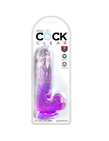 KING COCK - SKAIDRUS REALISTIŠKAS PENIS SU KIEKVIENIAIS 13,5 CM VIOLETINIS