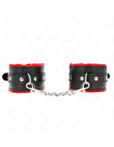 KINK - aukščiausios kokybės kailio pamušalu išklotos riešo apsaugos, raudonos spalvos su juodu diržu, reguliuojamas 17–29 CM x 6