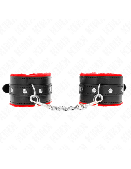 KINK - aukščiausios kokybės kailio pamušalu išklotos riešo apsaugos, raudonos spalvos su juodu diržu, reguliuojamas 17–29 CM x 6