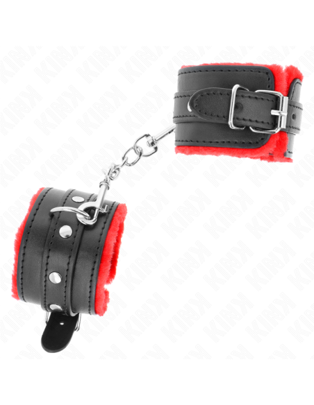 KINK - aukščiausios kokybės kailio pamušalu išklotos riešo apsaugos, raudonos spalvos su juodu diržu, reguliuojamas 17–29 CM x 6