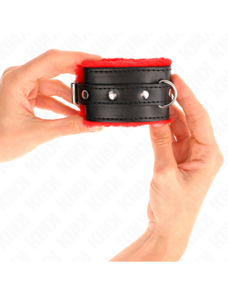KINK - aukščiausios kokybės kailio pamušalu išklotos riešo apsaugos, raudonos spalvos su juodu diržu, reguliuojamas 17–29 CM x 6