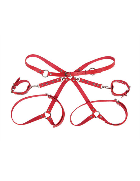 SUBBLIME - 953706 HANDCUFFS WITH BONDAGE BELT RED ONE SIZE