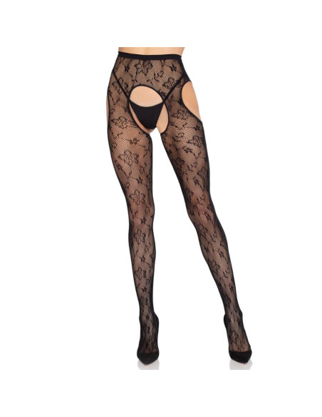 LEG AVENUE - 1967 BLOOM NET SUSPENDER TIGHTS BLACK - ONE SIZE