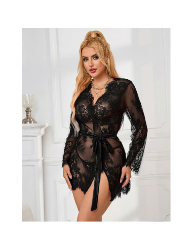 SUBBLIME - 953751 LACE NIGHTGOWN THONG BLACK S-M