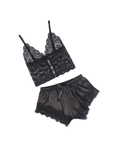 SUBBLIME - 953935 CASUAL SILK NIGHTGOWN LACE PANTS BLACK S-M