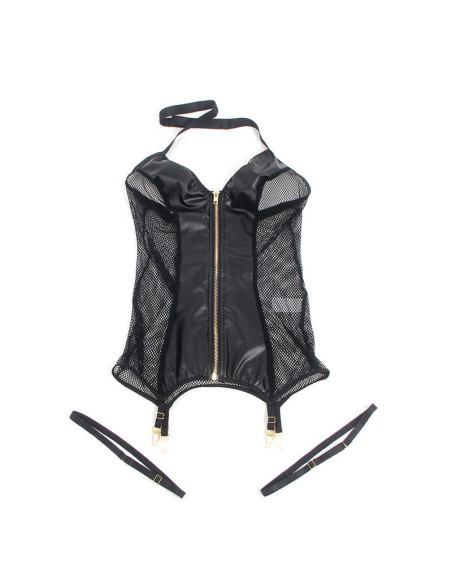 SUBBLIME - 954451 SEXY MESH DRESS LEATHER BLACK L-XL