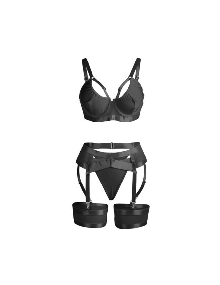 SUBBLIME - 955243 BLACK BONDAGE BRA WITH GARTER SET L-XL