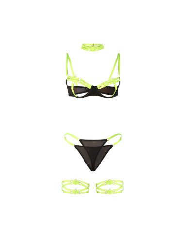 SUBBLIME - 955281 LIEMENĖLĖS KOMPLEKTAS SU KAKLO APYVOKOS IR KOJŲ DETALĖMIS, FLUORESCENTUOJANČIA ŽALIA L-XL