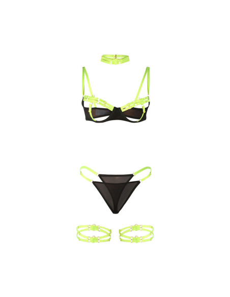 SUBBLIME - 955281 BRA SET WITH NECKLACE AND LEG DETAILS FLUORESCENT GREEN L-XL