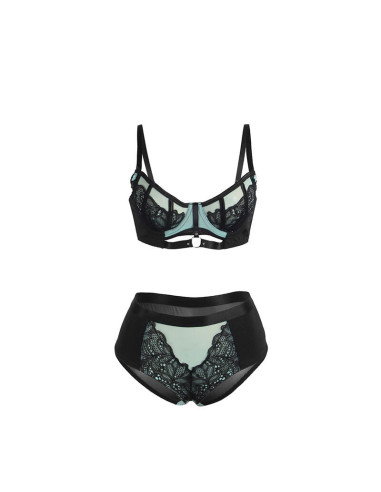 SUBBLIME - 955564 GREEN PATENT LEATHER MESH ZIPPER BRA SET L-XL