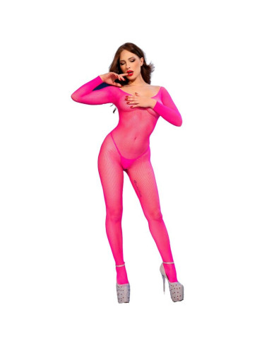 CHILIROSE - CR 4894 NEON PINK MESH BODYSTOCKING S-M