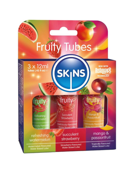 SKINS - VAISIŲ SKONIO TEPAI: ARBŪZŲ, BRAŠKIŲ IR MANGO TEPAI 3 x 12 ML