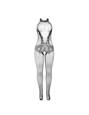 SUBBLIME - 951801 FISHNET AND LACE CROTCHLESS BODYSTOCKING WITH HIGH NECK BLACK ONE SIZE