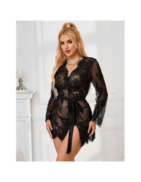 SUBBLIME - 953768 LACE NIGHTGOWN THONG BLACK L-XL
