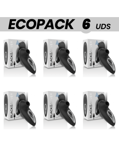 ECOPACK 6 VIENETAI - BLACKandSILVER DRAKE DELUXE Čiulpimo vibratorius, įkraunamas, silikoninis, juodas