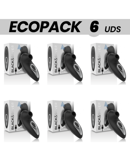 ECOPACK 6 VIENETAI - BLACKandSILVER DRAKE DELUXE Čiulpimo vibratorius, įkraunamas, silikoninis, juodas