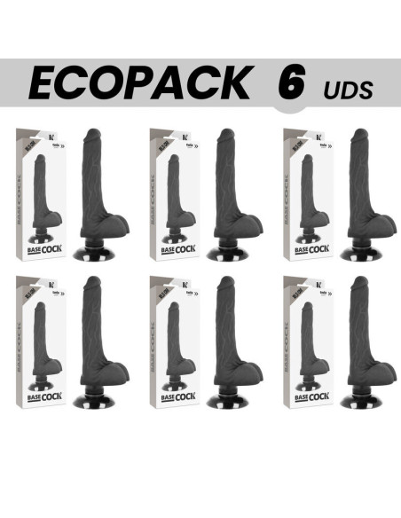 ECOPACK 6 VIENETAI - BASECOCK REALISTINIS VIBRATORIUS 2-1 JUODAS 18,5 CM -O- 4 CM