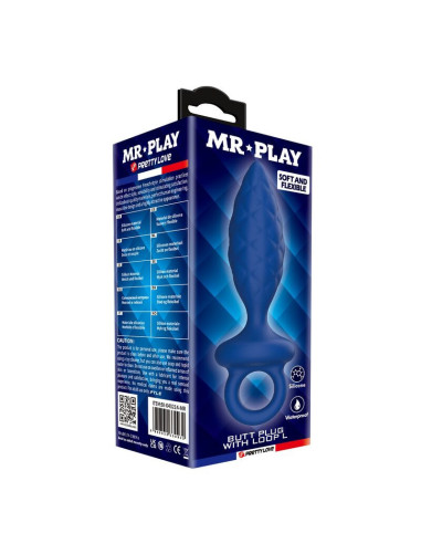 MR PLAY - TEXTURED ANAL PLUG WITH RING BLUE L