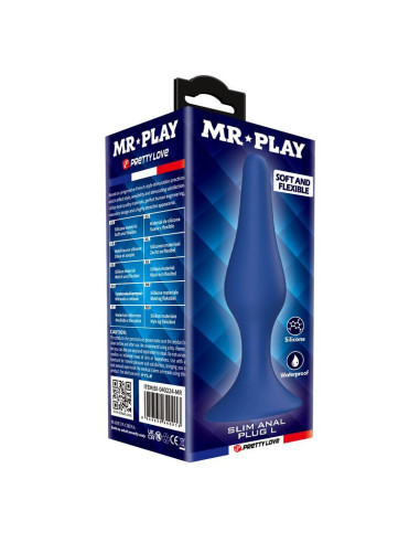 MR PLAY - SLIM SILICONE ANAL PLUG BLUE L