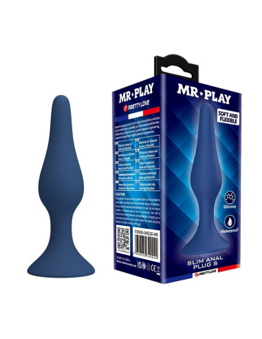 MR PLAY - BLUE SILICONE SLIM ANAL PLUG SIZE S