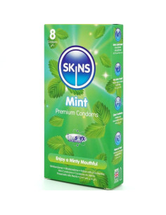 SKINS - MĖTINĖS PREMIUM KLASĖS PREZERVATYVŲ PAKUOTĖ, 8 vnt. 2