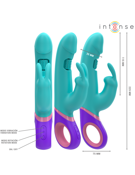 INTENSE - MONICA RABBIT VIBRATORIUS ŽIEDAS SU BESISUKANČIU G-SPOT STIMULIATORIUMI, MĖLYNAS