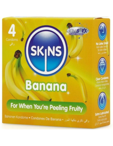 SKINS - BANANŲ PREMIUM PREZERVATYVŲ PAKUOTĖ, 4 vnt.