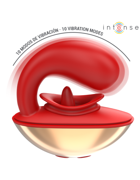 INTENSE - MARIAH VIBRUOJAMASIS IR STIMULIACINIS U FORMOS, 10 RAUDONŲ VIBRAVIMŲ