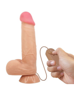 PRETTY LOVE - SLYDANČIOS ODOS SERIJOS REALISTIŠKAS DILDO SU SLYDANČIA ODOS SIURBTUKU, NUOTOLINIO VALDYMO PULTELIU, 21,8 CM