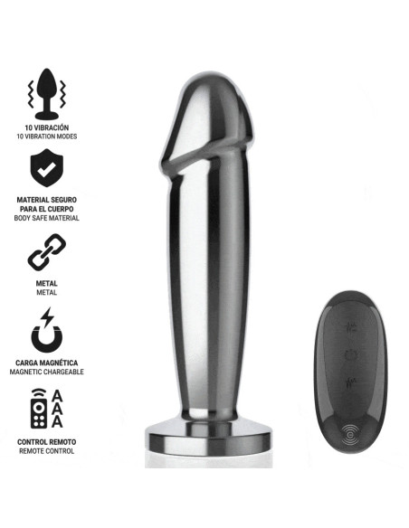 INTENSE - ANALINIS KAIŠTIS, 10 VIBRACIJOS TAŠKŲ, METALINIS DILDO SU NUOTOLINIO VALDYMO PULTELIU