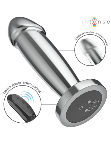 INTENSE - ANALINIS KAIŠTIS, 10 VIBRACIJOS TAŠKŲ, METALINIS DILDO SU NUOTOLINIO VALDYMO PULTELIU