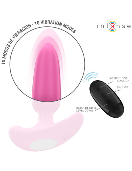 INTENSE - ROSS analinis kaištis, 10 vibracijų, rožinis, nuotolinio valdymo pultas