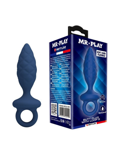 MR PLAY - TEXTURED ANAL PLUG WITH RING BLUE S