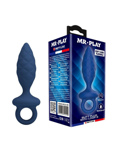 MR PLAY - TEXTURED ANAL PLUG WITH RING BLUE S