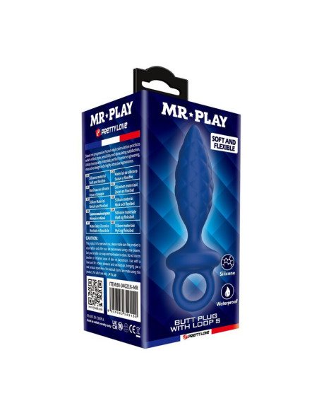MR PLAY - TEXTURED ANAL PLUG WITH RING BLUE S