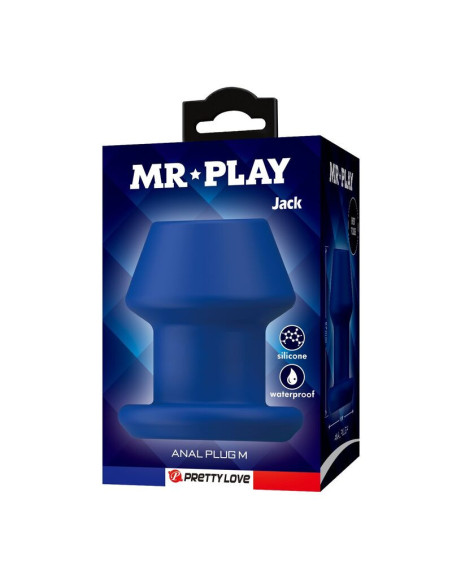 MR PLAY - JACK BLUE SILICONE HOLLOW ANAL PLUG SIZE M