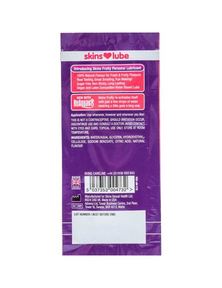 SKINS - FRUITY WATER-BASED LUBRICANT MANGO and PASSION FRUIT SINGLE-DOSE 5 ML