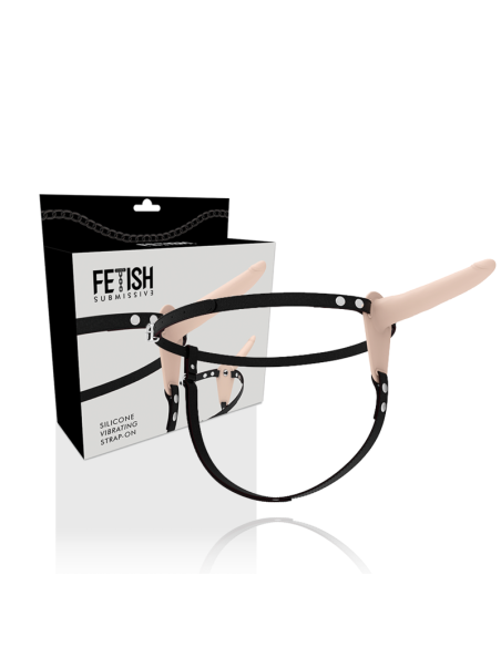 FETISH SUBMISSIVE HARNESS - FLESH SILICONE VIBRATOR 15 CM
