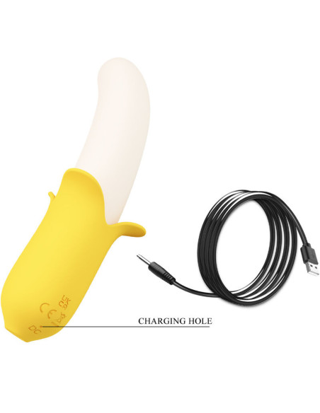 PRETTY LOVE – BANANA GEEK SUPER POWER 7 VIBRACIJOS AUKŠTYN IR ŽEMYN, JUODA SILIKONINĖ
