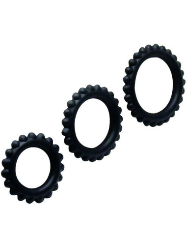 BAILE - TITAN rinkinys, 3 vnt. varpos žiedų, juodų, 2,8 2,4 1,9 cm