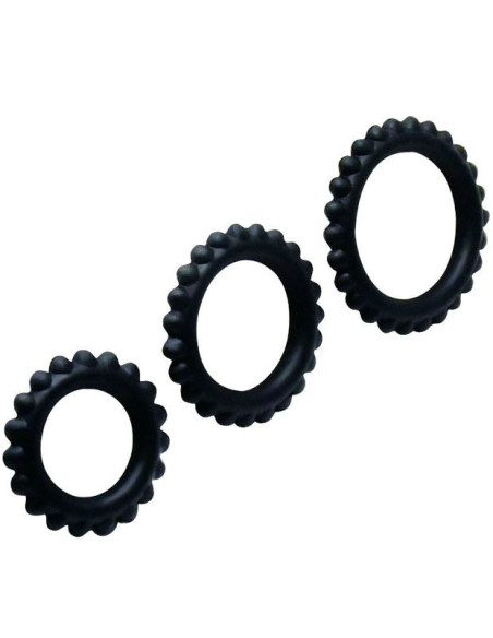 BAILE - TITAN rinkinys, 3 vnt. varpos žiedų, juodų, 2,8 2,4 1,9 cm