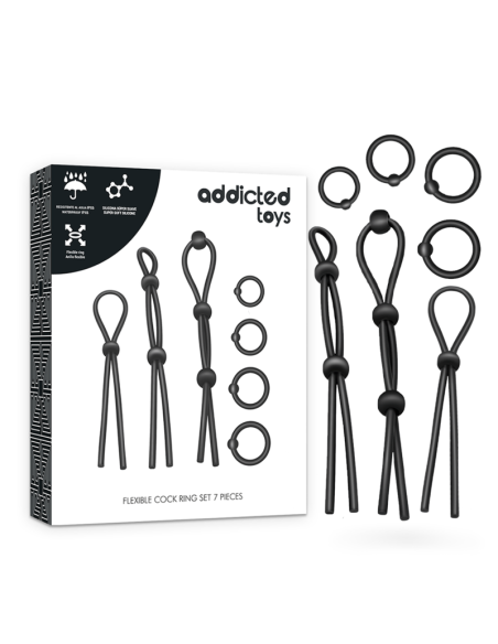 ADDICTED TOYS - LANKSTŪS SILIKONINIAI PENIES ŽIEDAI, 7 DALYS