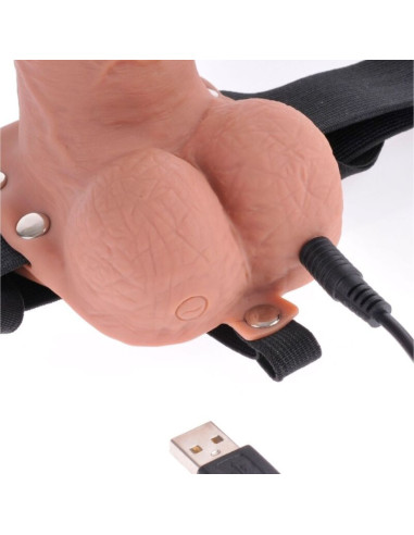 FETISH FANTASY SERIES - REGULIUOJAMAS DIRŽAS, REALISTIŠKAS ĮKRAUNAMASIS PENIS SU KAMUOLIUKAIS IR VIBRUOTU 17,8 CM