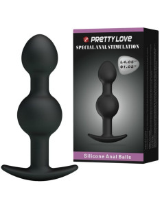 PRETTY LOVE - SPECIALŪS STIMULIACINIS SILIKONINIAI ANALINIAI KAMUOLIAI 10,3 CM JUODI 2
