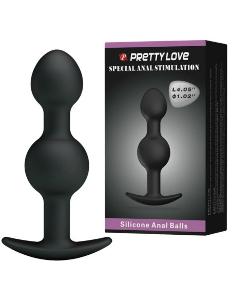 PRETTY LOVE - SPECIALŪS STIMULIACINIS SILIKONINIAI ANALINIAI KAMUOLIAI 10,3 CM JUODI