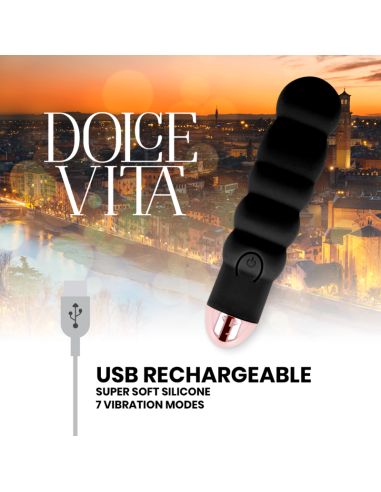 DOLCE VITA - RECHARGEABLE VIBRATOR SIX BLACK 7 SPEEDS