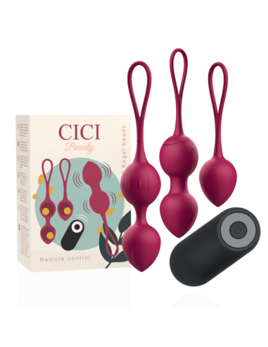 CICI BEAUTY - PREMIUM KLASĖS SILIKONINIAI 3 VIBRUOJANTYS KEGELIO KAROLIUKAI SU NUOLATINIO VALDYMO VALDYMU